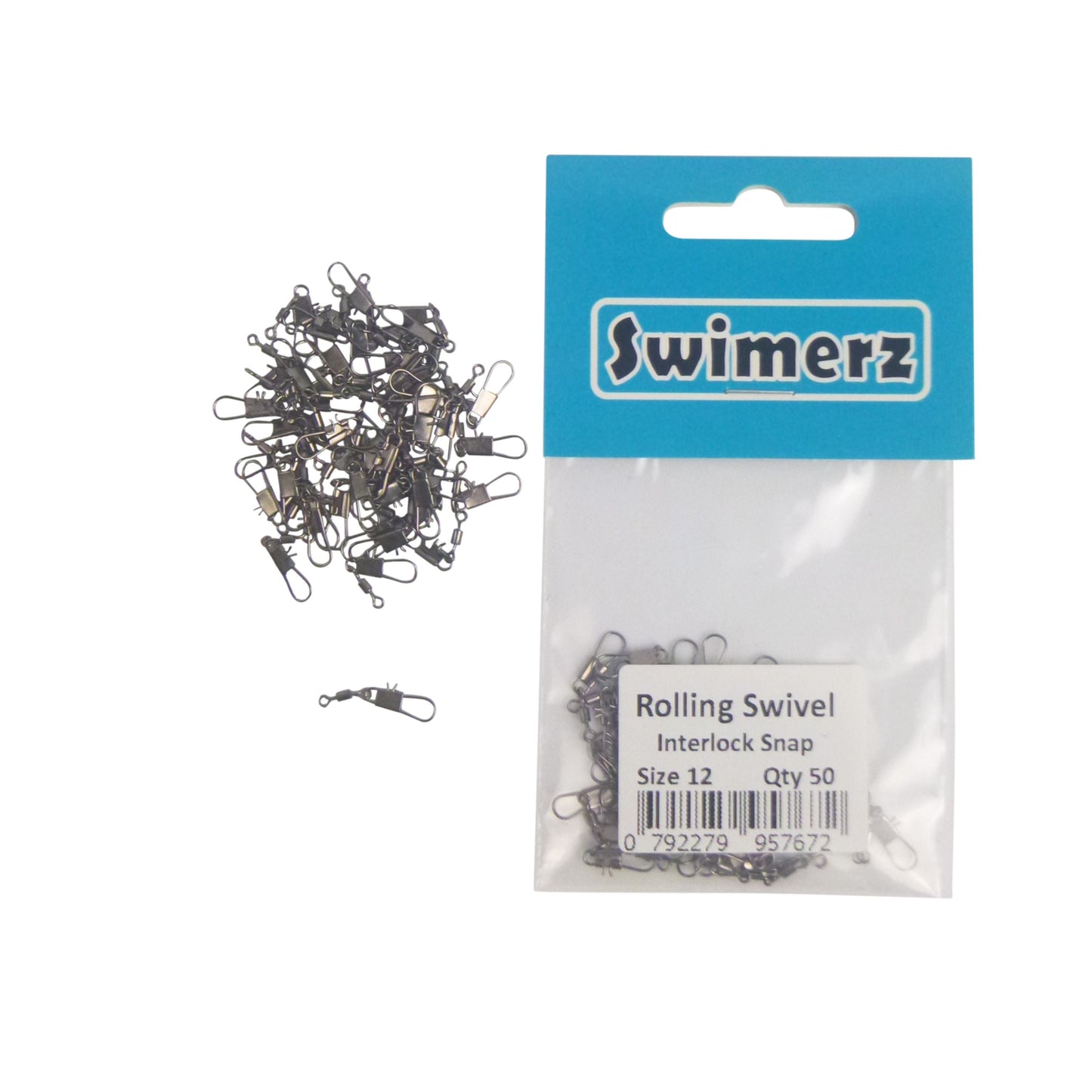 Swimerz Rolling Swivel w Interlock Snap, Size 12, 50 pack
